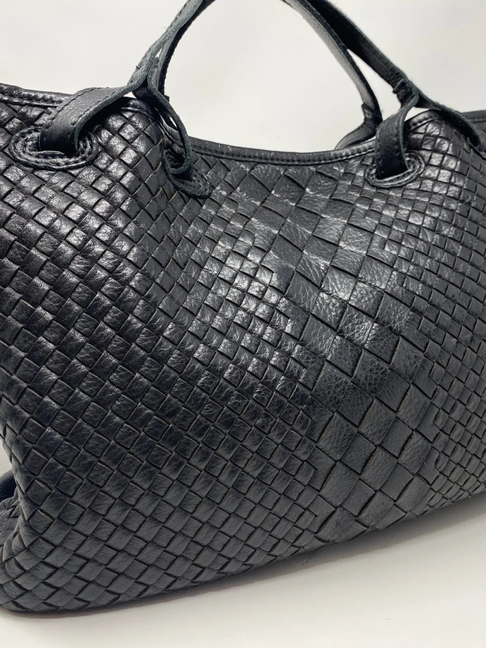 Genuine Leather Ashwood Black Woven Purse Crossbody Tote Bag w Strap